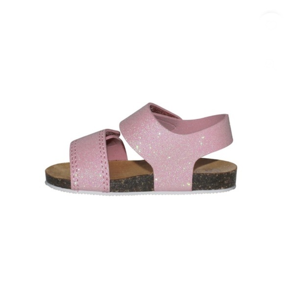 Baby girl pink glitter cork double strap cushioned footbed non skid shoes size 4 - Picture 1 of 6